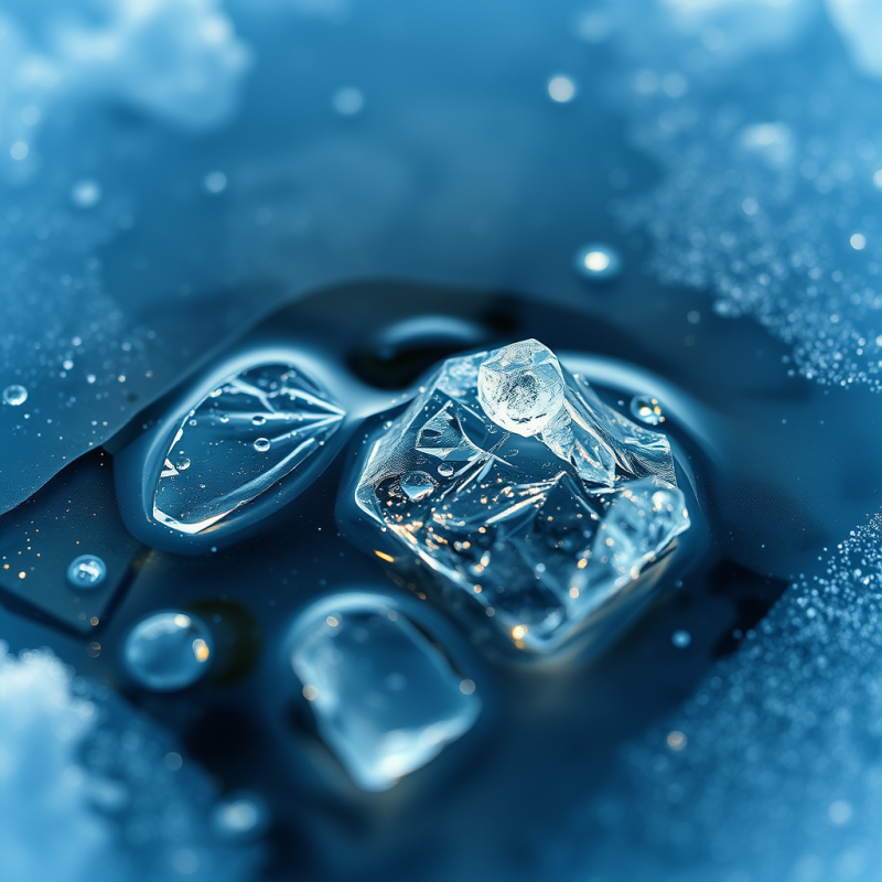 Macro Shot of Crystalline Ice Shards Melting Into Shall...