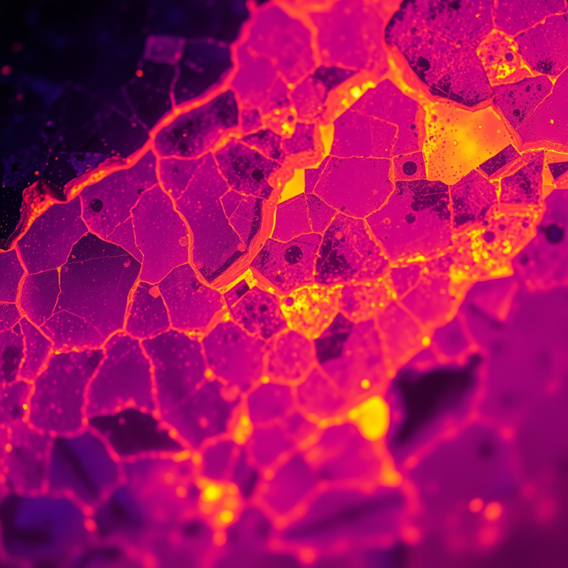 Macro Shot of Crystallized Copper Oxide Fractures Glowing...