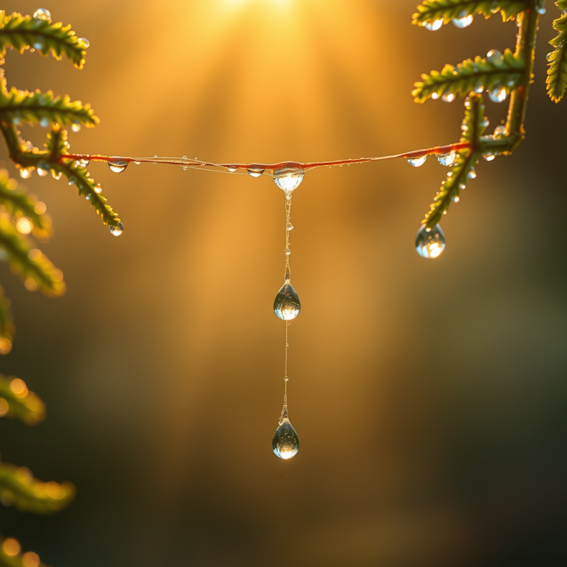 Macro Shot of Dew-kissed Spider Silk Strung Between Two...