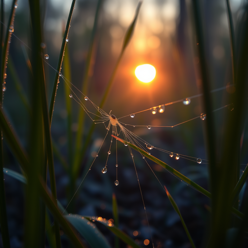 Macro Shot of Dew-laden Spider Silk Stretching Between ...