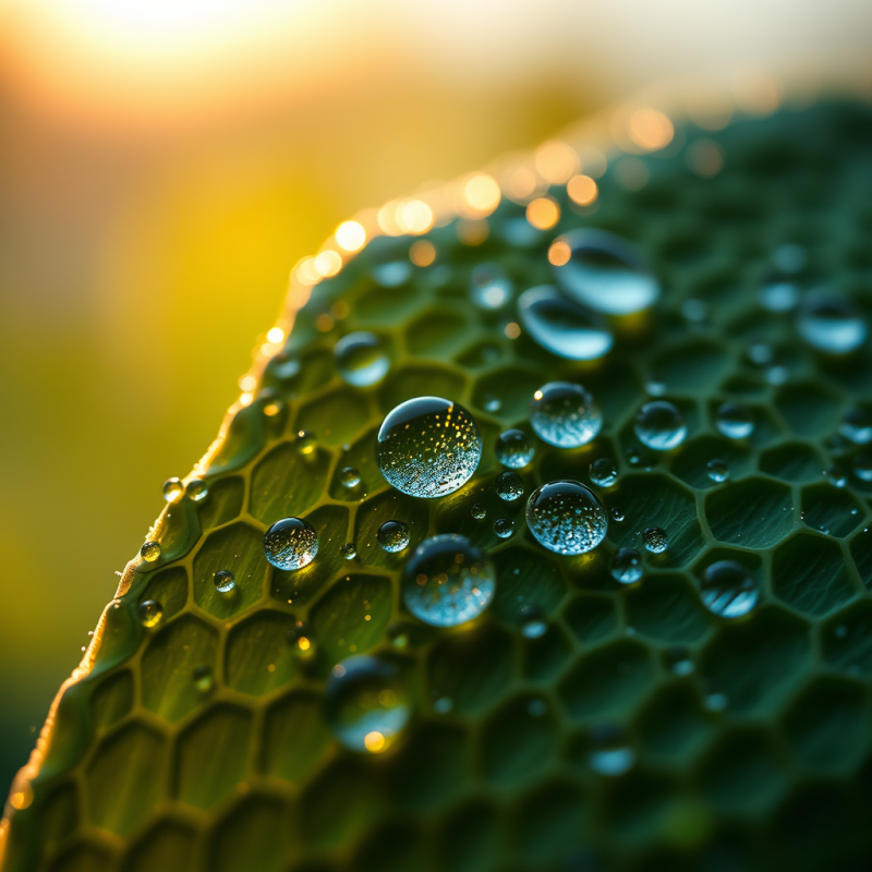 Macro Shot of Dewdrops Glistening on the Ridged