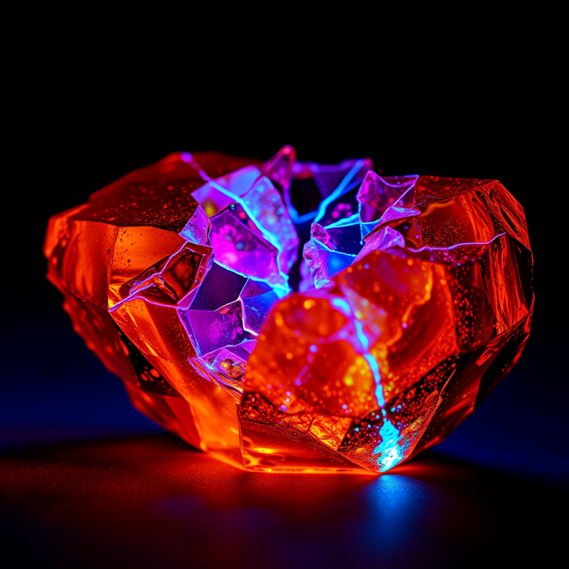 Macro Shot of Fractured Amber Glass Under Uv Light