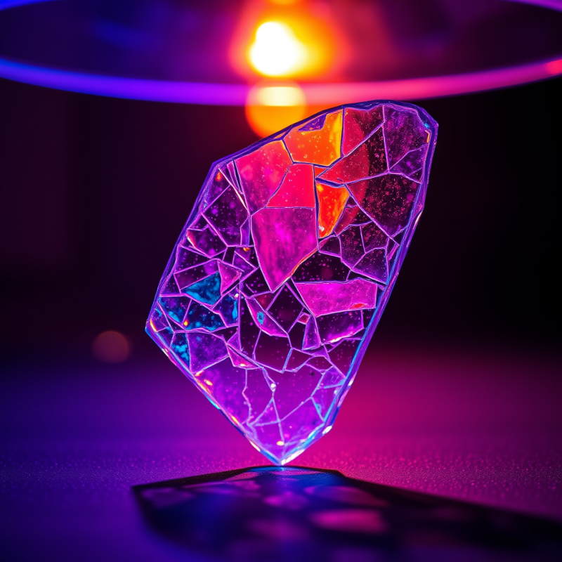 Macro Shot of Fractured Dichroic Glass Shards Suspended...