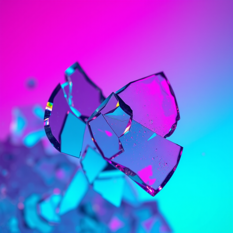 Macro Shot of Fractured Dichroic Glass Shards Under Neo...