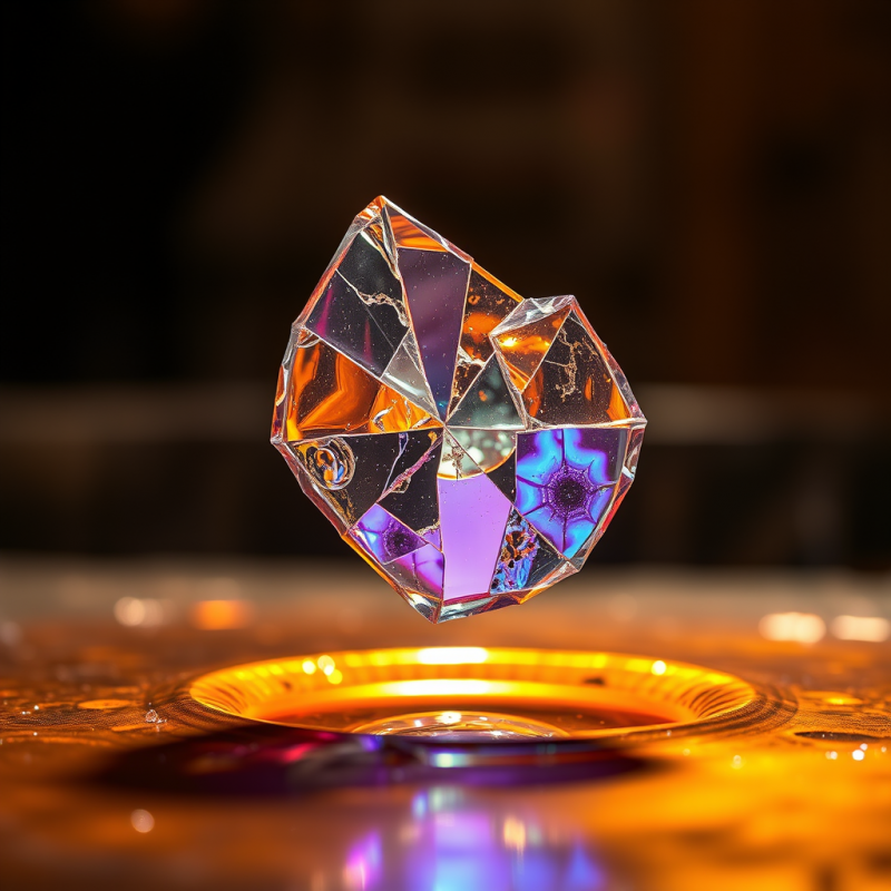 Macro Shot of Fractured Glass Shards Suspended Mid-air Ab...