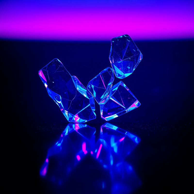 Macro Shot of Fractured Glass Shards Suspended Mid-air Un...