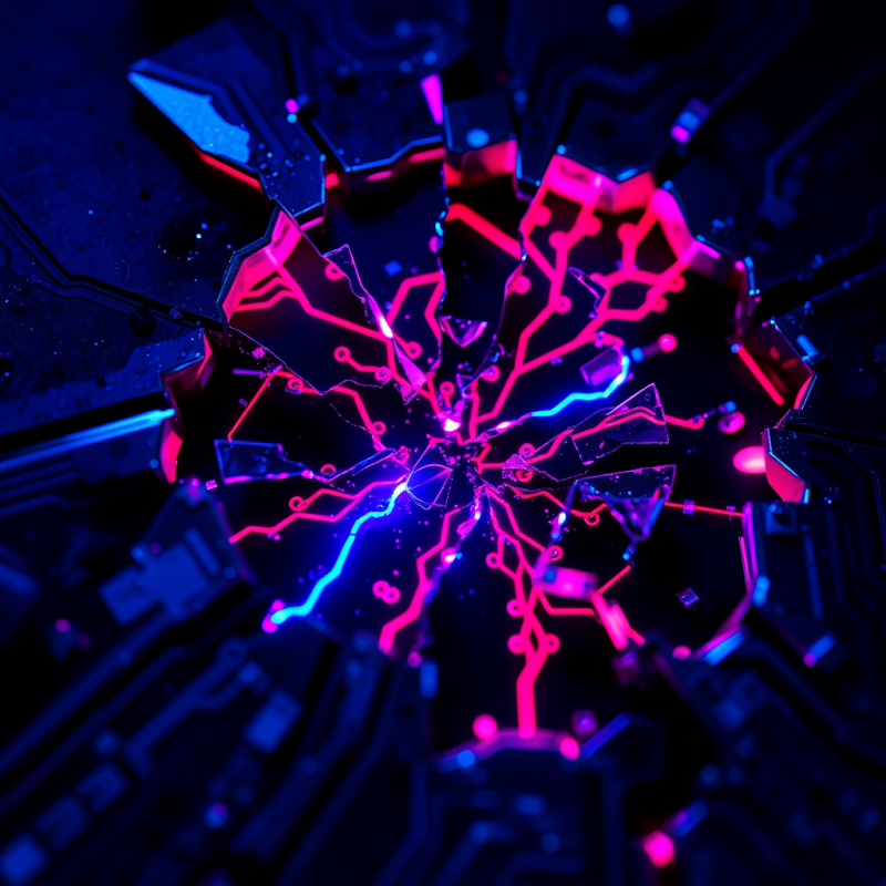 Macro Shot of Fractured Led Circuit Board Fragments Und...