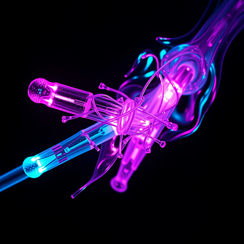 Macro Shot of Fractured Led Neon Filament Strands Suspe...