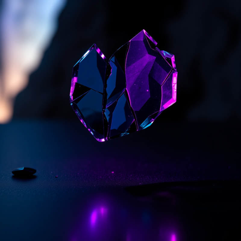 Macro Shot of Fractured Obsidian Glass Shards Suspended...