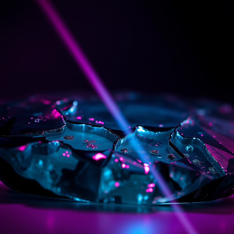 Macro Shot of Fractured Obsidian Glass Under Directiona...