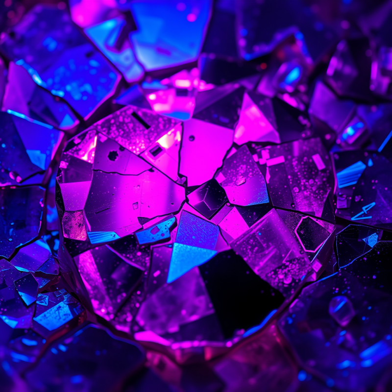 Macro Shot of Fractured Obsidian Glass Under Neon Violet ...