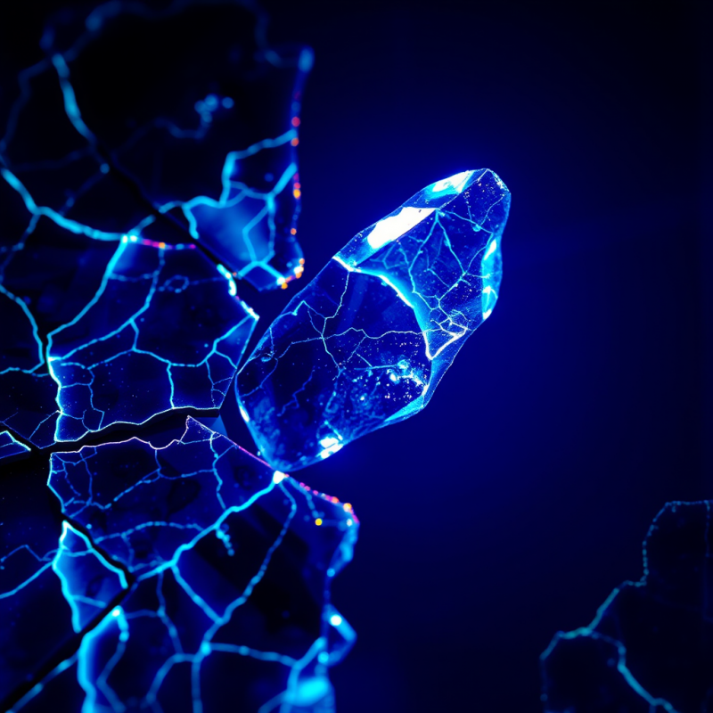 Macro Shot of Fractured Obsidian Glass Under Uv Light