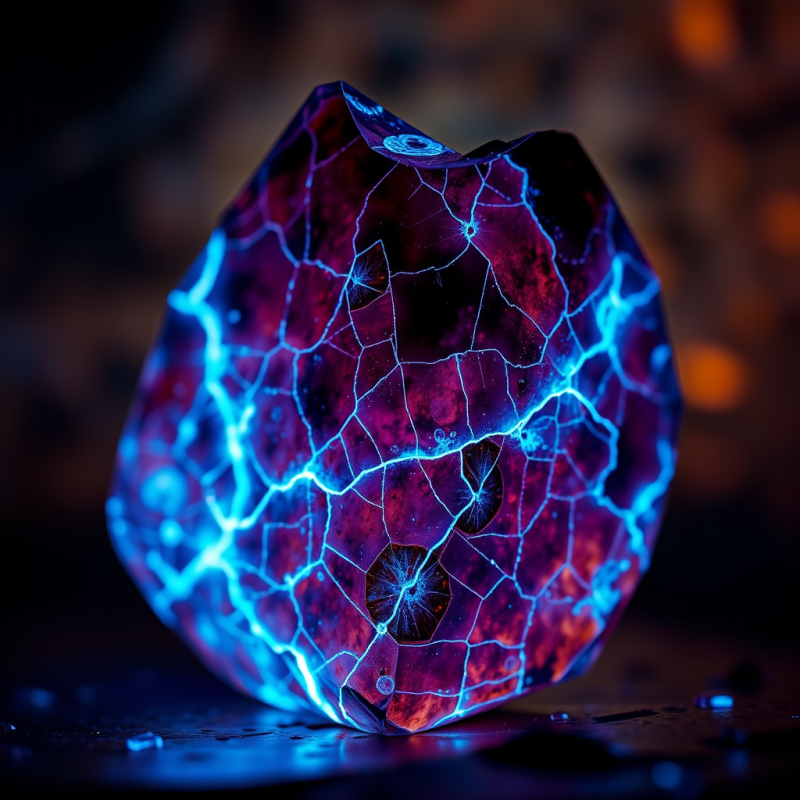 Macro Shot of Fractured Obsidian Glass Under Uv Light