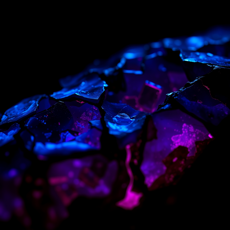 Macro Shot of Fractured Obsidian Shards Glowing with In...