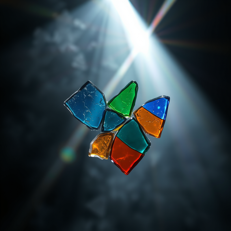 Macro Shot of Fractured Stained Glass Fragments Suspend...