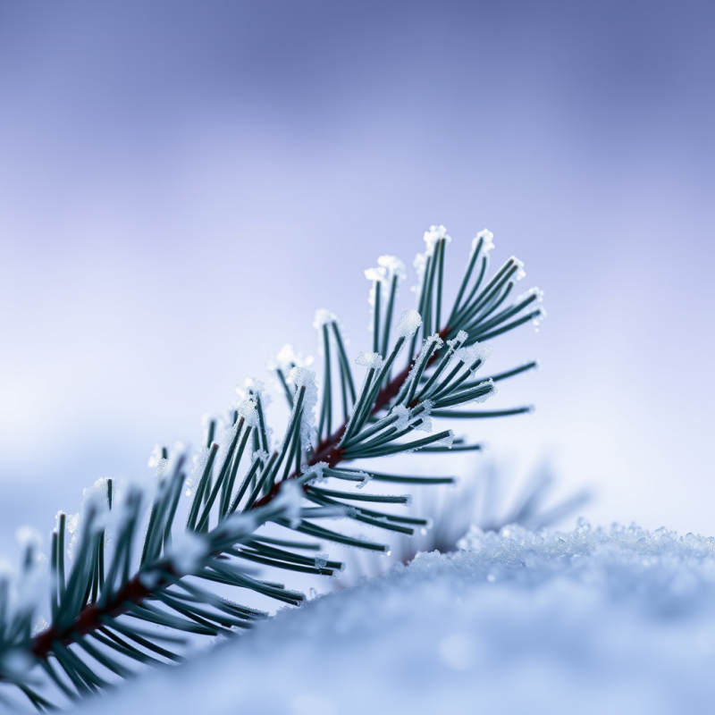 Macro Shot of Frost-crusted Pine Needles Glistening Und...