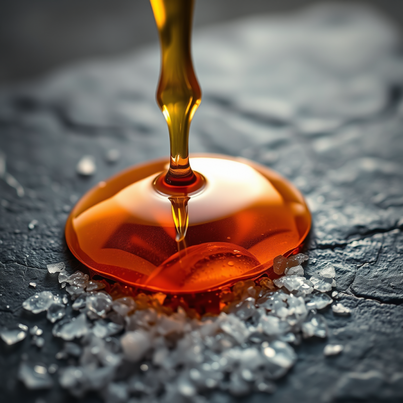 Macro Shot of Glowing Amber Honey Being Slowly Poured O...