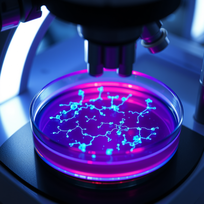 Macro Shot of Glowing Neon-blue Crispr Gene-editing Str...