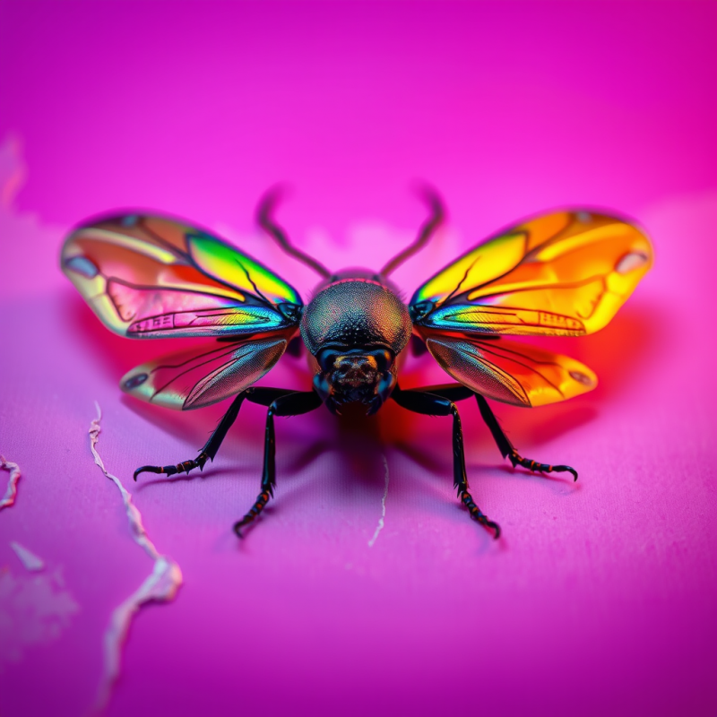 Macro Shot of Iridescent Beetle Wings Pressed Flat Agai...