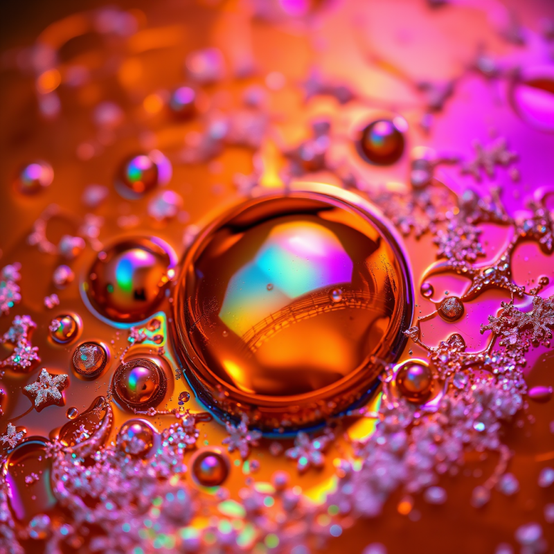 Macro Shot of Iridescent Oil Droplets Suspended in Turb...