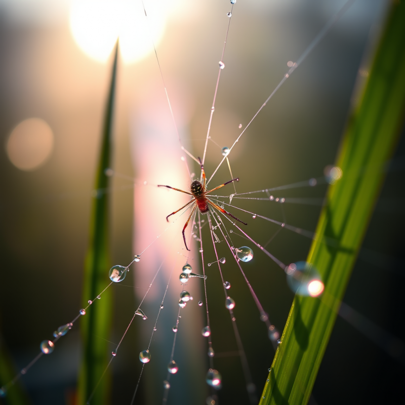 Macro Shot of Iridescent Oil-slicked Spider Silk Stretc...