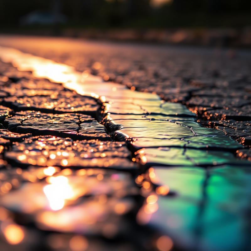 Sunlit Cracked Road