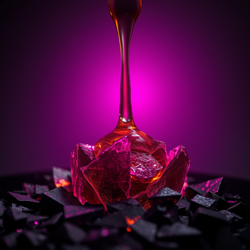 Macro Shot of Molten Copper Dripping Over Shattered Obs...