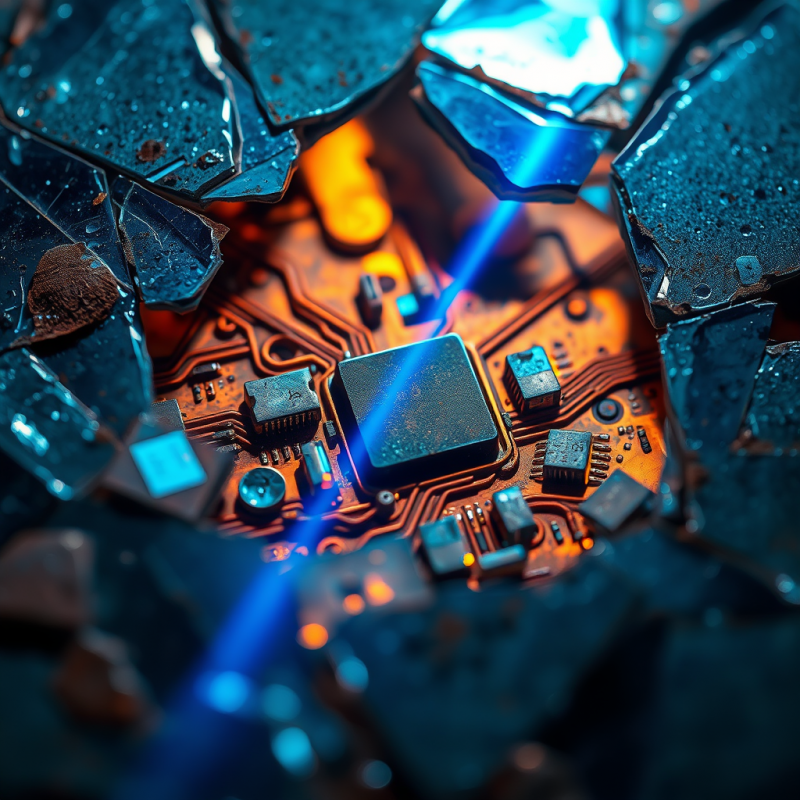 Macro Shot of Oxidized Copper Circuitry Embedded in Sha...