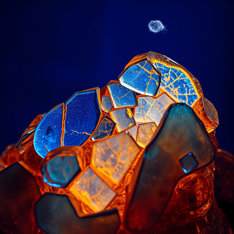 Macro Shot of Shattered Blue-tinted Glass Suspended in ...