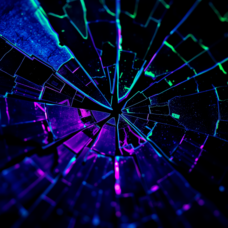 Macro Shot Of Shattered Dichroic Glass Under Uv Light