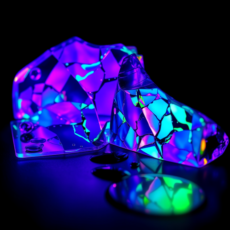 Macro Shot of Shattered Dichroic Glass Under Uv Light