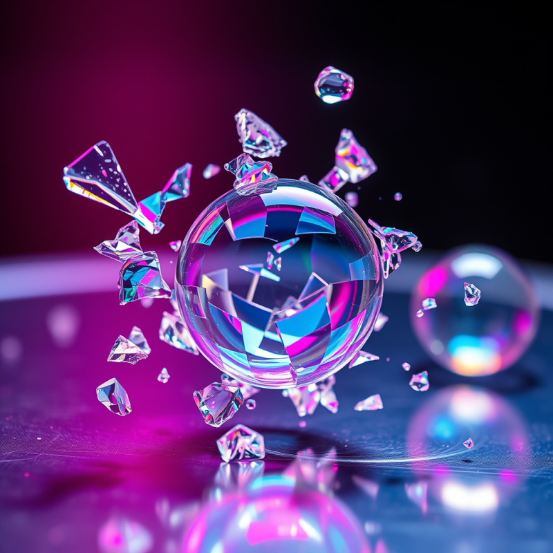 Macro Shot of Shattered Iridescent Soap Bubbles Suspend...