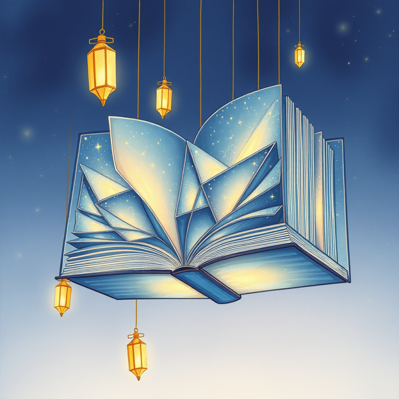 Magical, Open Book Floats in a Starry Night Sky,