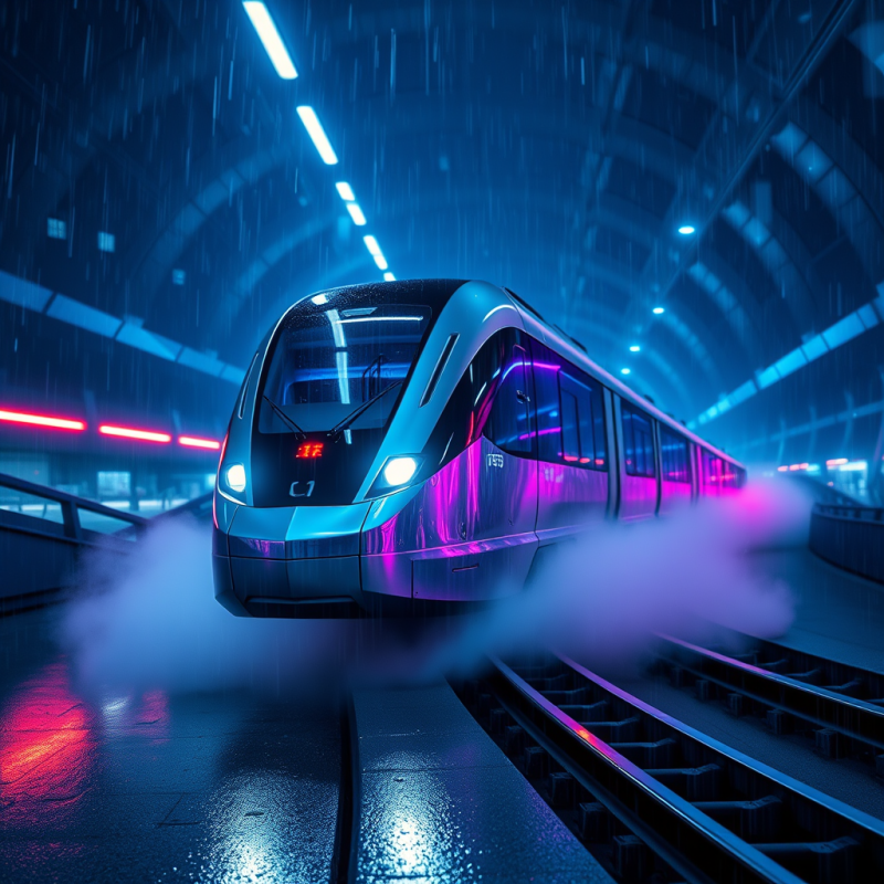 Maglev Train Glides Silently Through a Neon-lit Tunnel ...