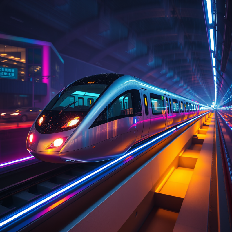 Maglev Train Gliding Silently Over a Neon-drenched Tunn...