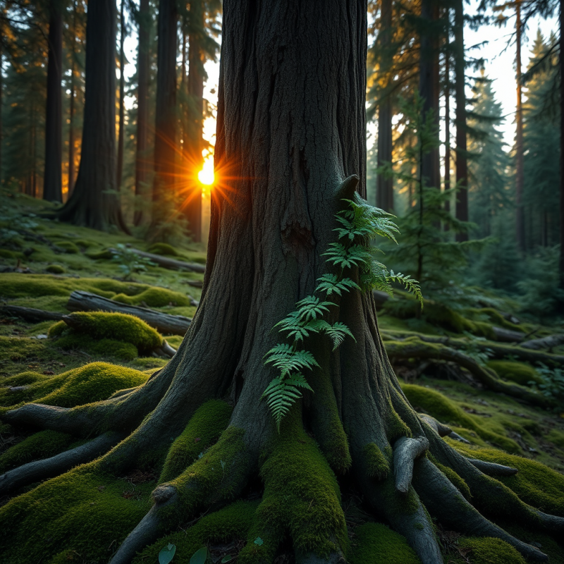 Majestic Ancient Tree with Moss-covered Roots and