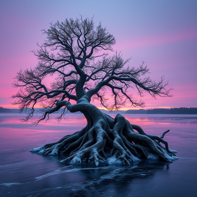 Majestic, Bare-branched Tree Stands Alone on a