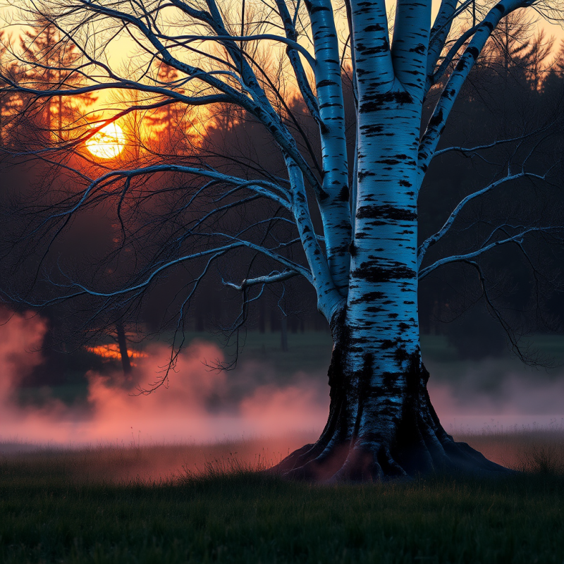 Majestic Birch Tree Stands Silhouetted Against a