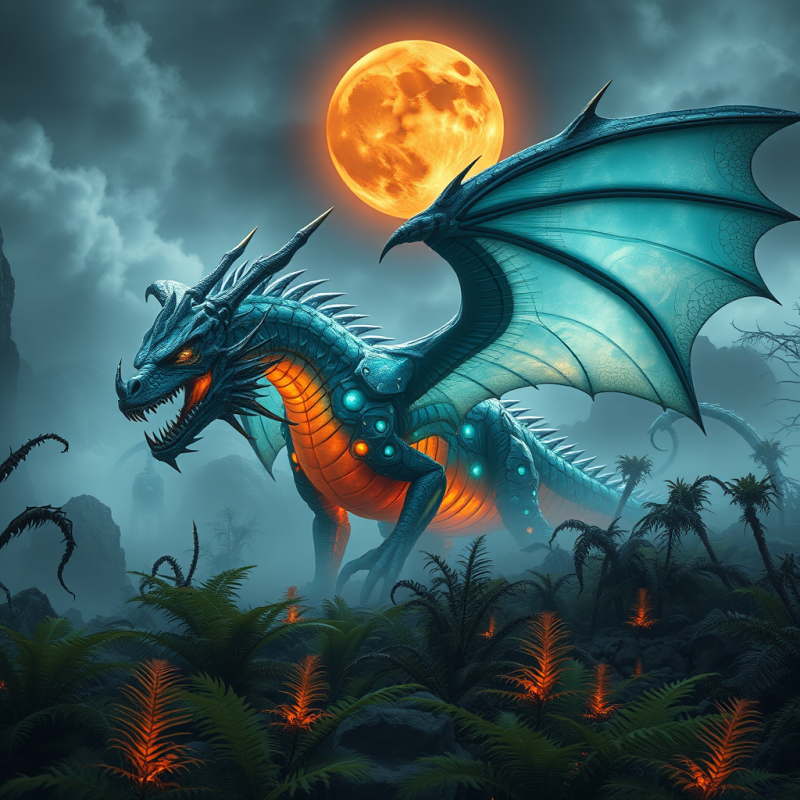 Majestic Blue Dragon with Glowing Orange Underbelly