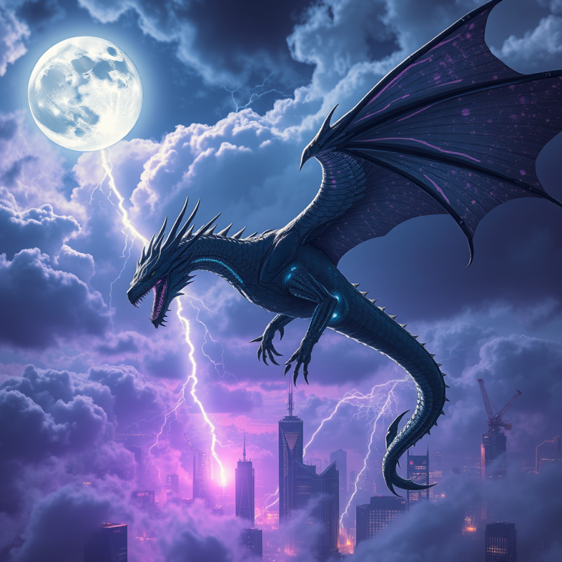Majestic Dark Dragon with Glowing Eyes and Wings
