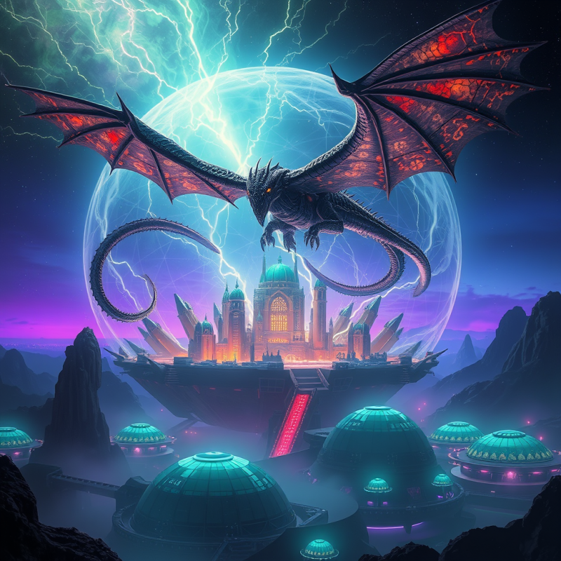 Majestic Dragon with Glowing Wings Flies Above a