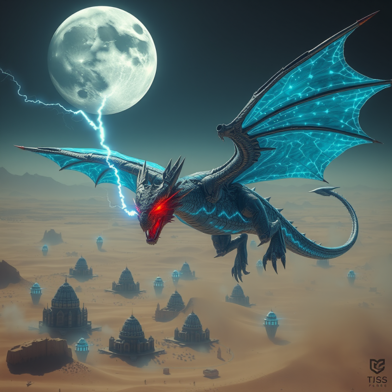 Majestic Electric-blue Dragon with Glowing Red Eyes