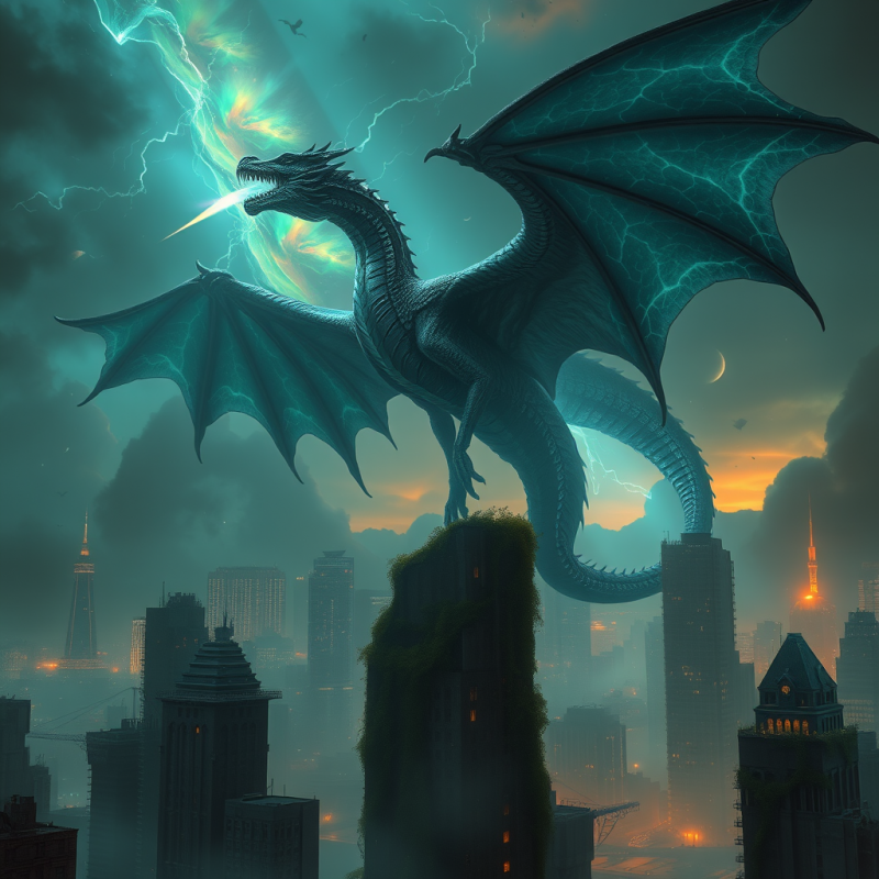 Majestic Electric-blue Dragon with Glowing Wings