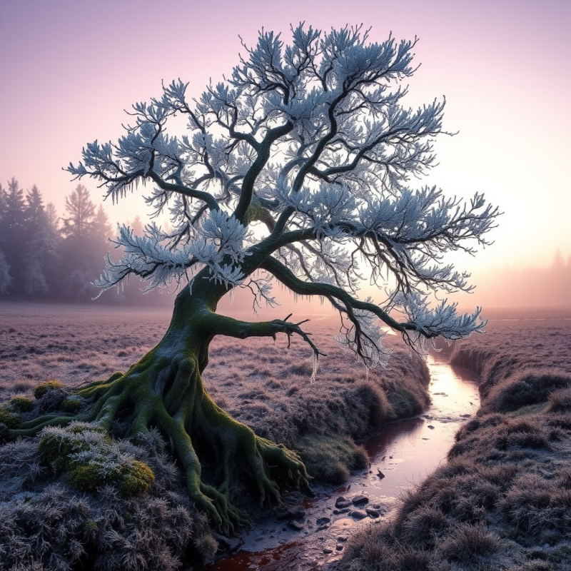 Majestic, Frost-laden Tree Stands Beside a