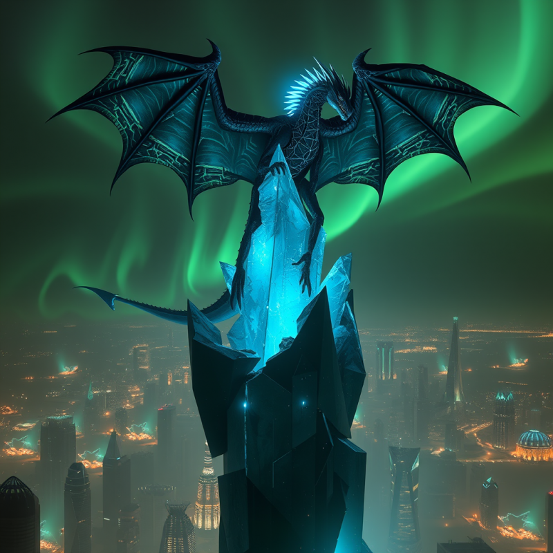 Majestic, Glowing Blue Dragon with Outstretched