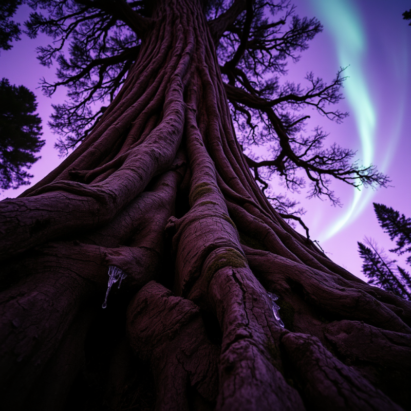 Majestic, Gnarled Tree Rises Toward a Vibrant Purple