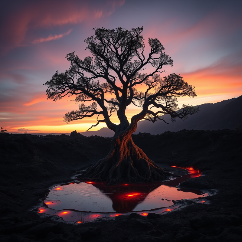 Majestic, Gnarled Tree Stands in Silhouette Against