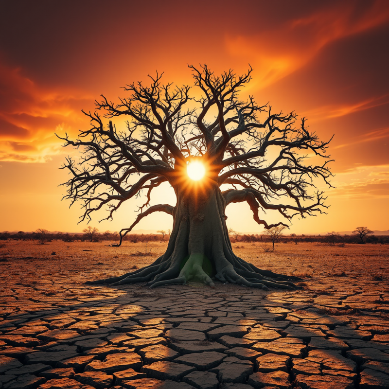 Majestic, Leafless Tree Stands Alone in a Cracked