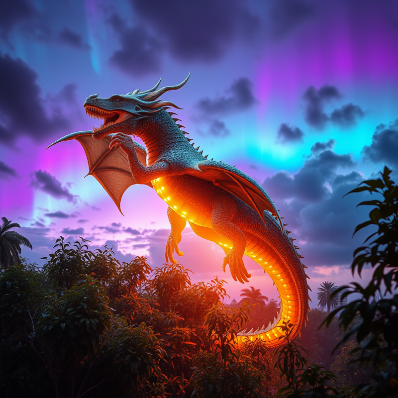 Majestic, Luminous Dragon with Glowing Orange