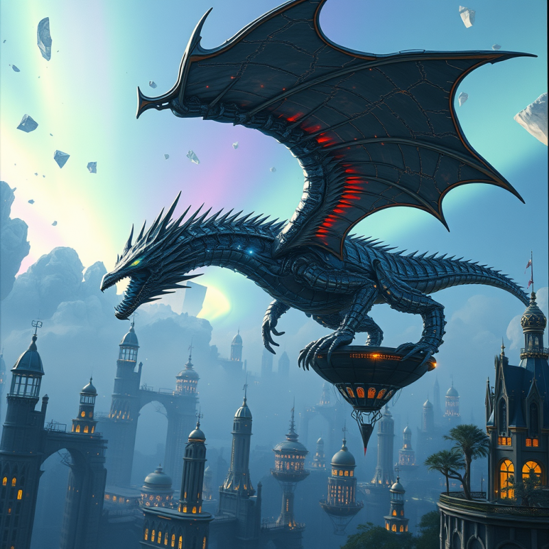 Majestic Mechanical Dragon with Glowing Red Accents